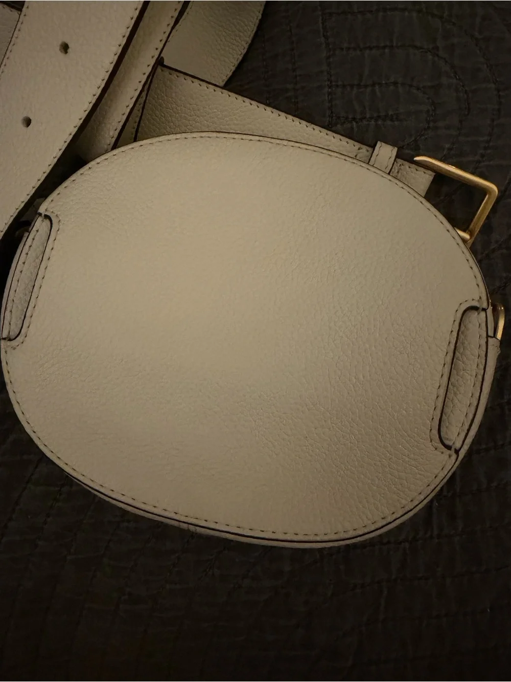 Authentic Tory Burch Off White Cream Round Leather Crossbody Belt + Purse!